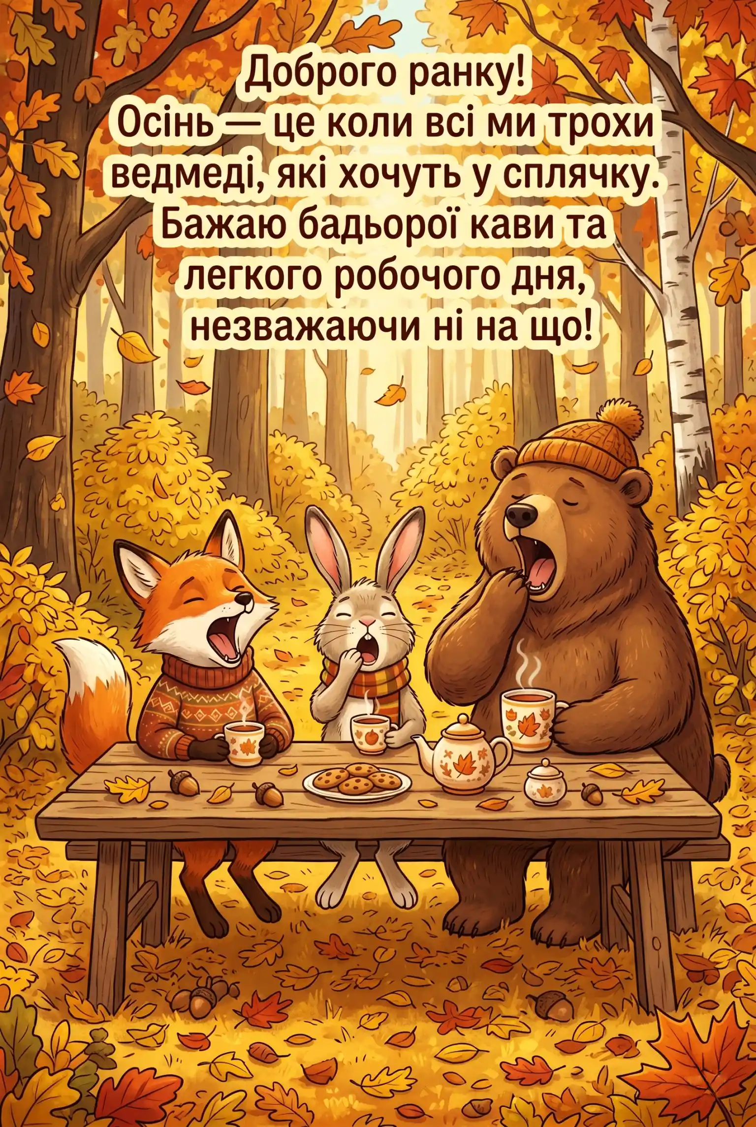 Осінь та доброго ранку: душевні побажання, затишні картинки та листівки для гарного настрою