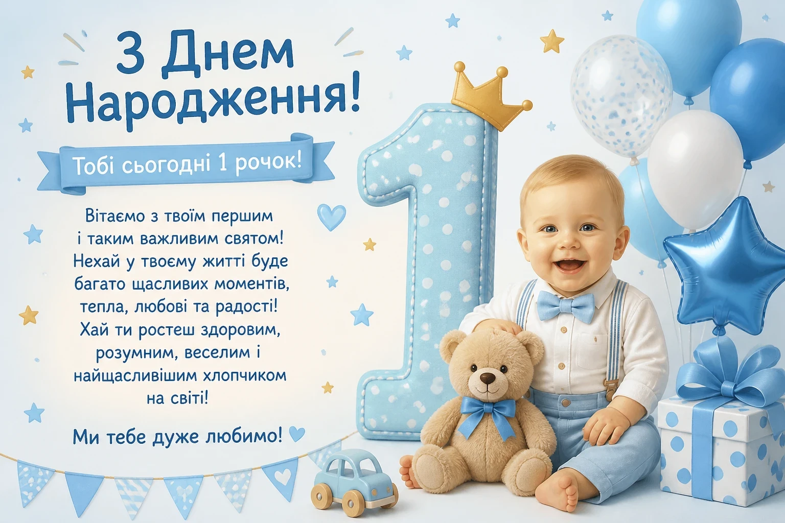 Привітання хлопчику з днем народження дитини на 1 рік