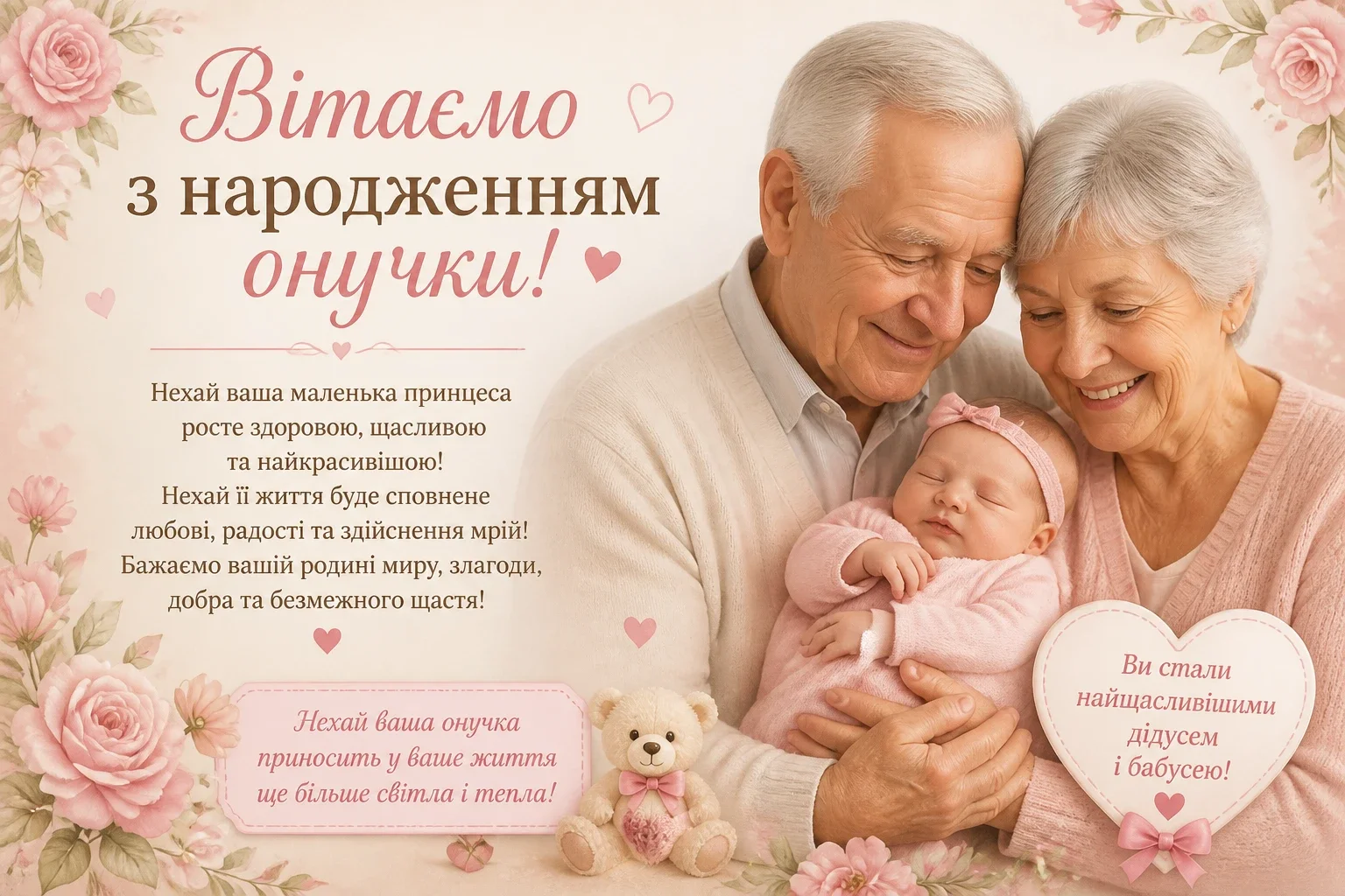 Привітання дідуся і бабусі з народженням онучки