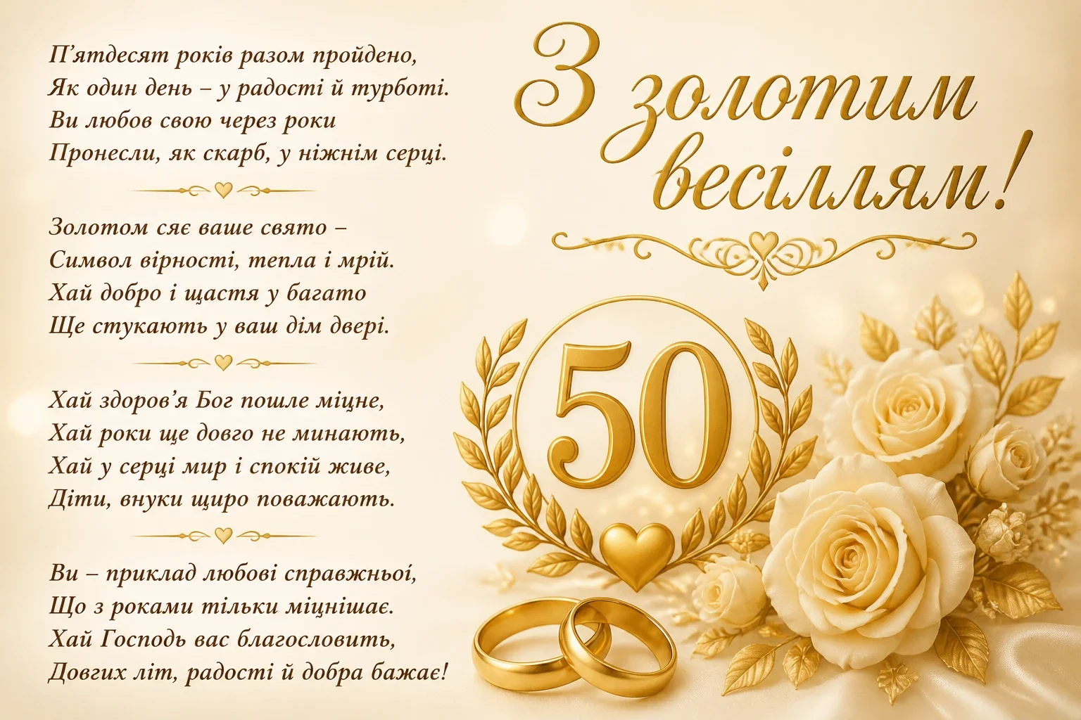 Віршовані привітання з золотим весіллям