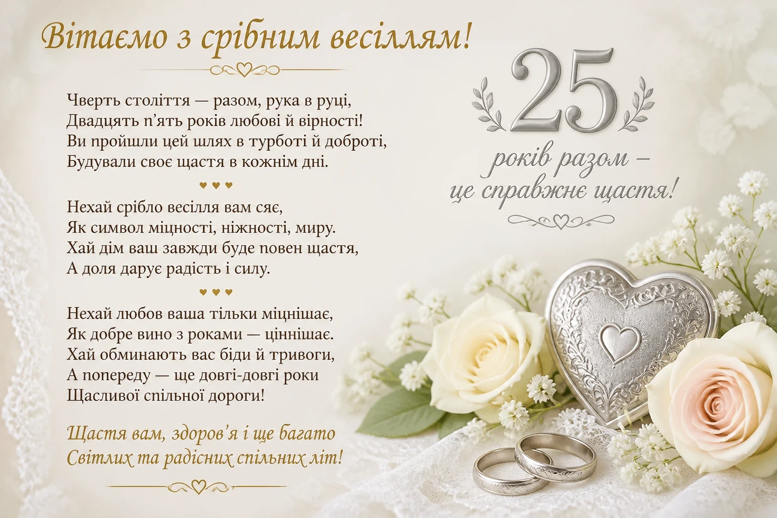 Привітання на 25 років весілля у віршах