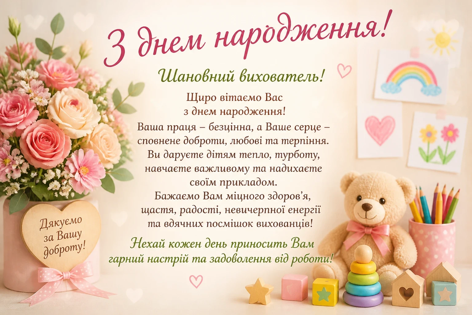 Привітання з днем народження вихователю