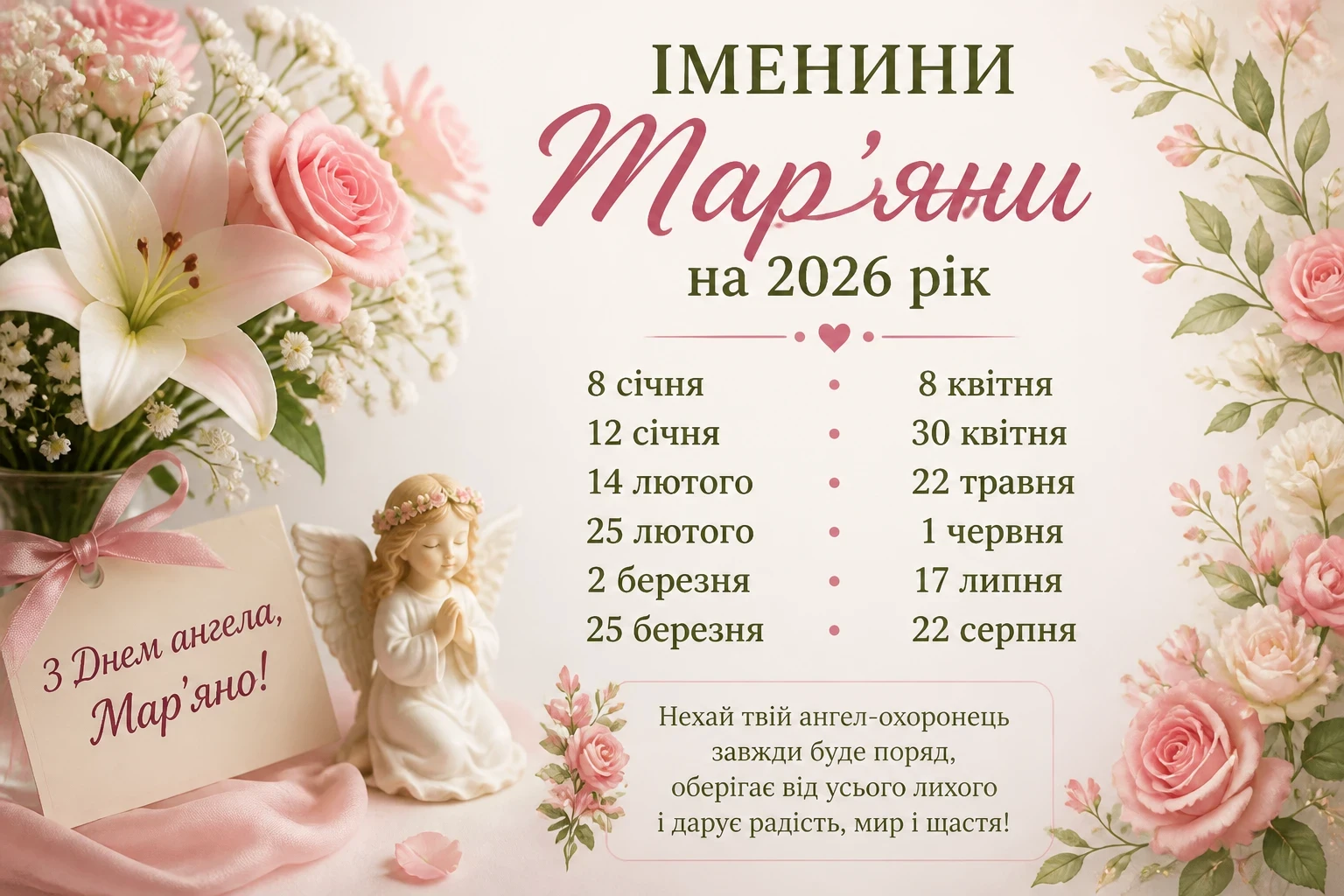 Іменини Мар'яни на 2026 рік